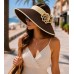 Straw Visor Hats - Foldable Accent With Matching Flowers - Brown - HT-5250BN